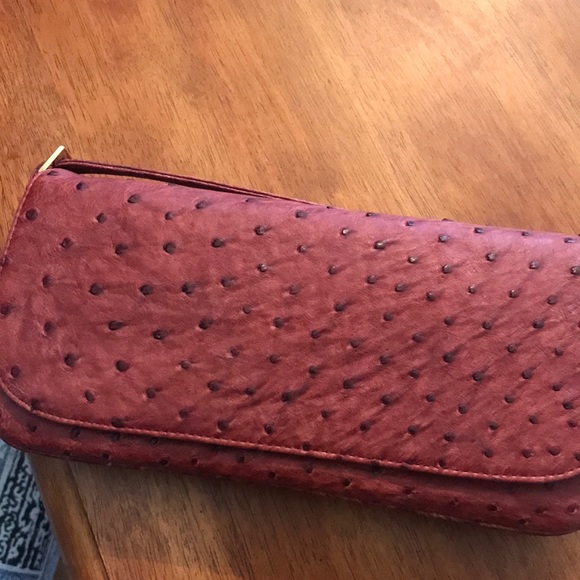 Ostrich burgundy leather bag  made in Italy New w dust-bag - Picture 1 of 6